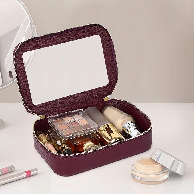 Clear Makeup Bag Small Cosmetic & Toiletry Bag Waterproof Travel Case Women's Pouch Organizer Makeup Bag for Car with Zipper (Burgundy, Small-1)
