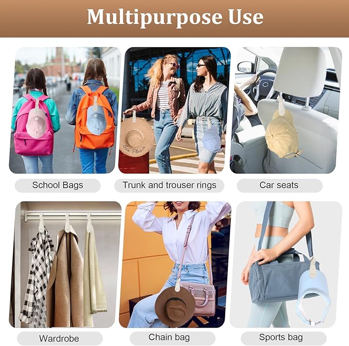 Magnetic Hat Clip for Travel - Silicone Magnetic Clips Hat Holder for Bags, Purses, Luggage & Beach Hats - Secure Hats Organizer Hook Clip for Totes, Vacation Essentials (2Pcs Light Grey)