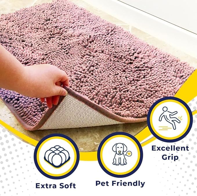 Muddy Mat® | Super Absorbent Door Mat Indoor, Microfiber Quick Dry Chenille Entryway Rug, Non-Slip Front Door Mat, Indoor Mats for Entryway, Machine Washable Pet Rug, Pink 48"x72"