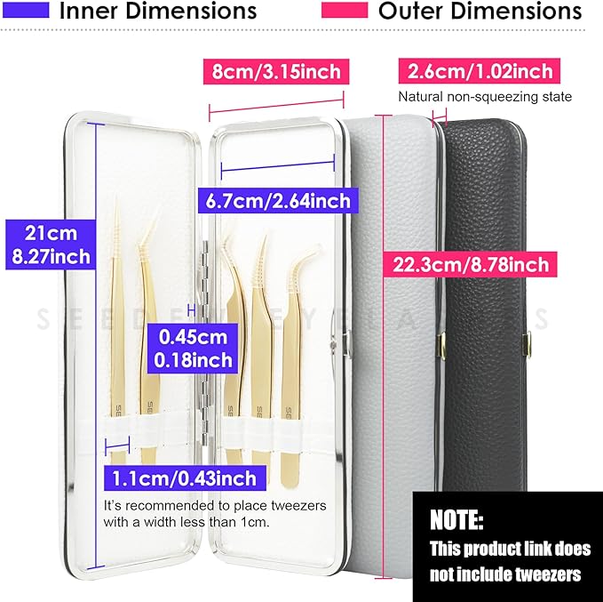 Lash Tweezers Organizer, Eyelash Extension Tweezers Bag, Soft PU Leather 8 Positions Rounded Corners Portable, Individual Storage Case Box for Tweezers, Makeup Brush, Slender Small Tools(Black)