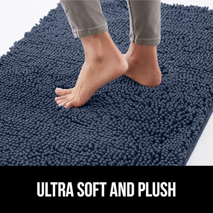 GORILLA GRIP SoakSTOPPER Dog Door Mat, 48x30 Machine Washable Rug Absorbent Doormat Captures Moisture Mud Dirt, Quick Dry Soft Chenille Entryway Rugs Indoor Entrance Mats for Dog Paws, Navy Blue