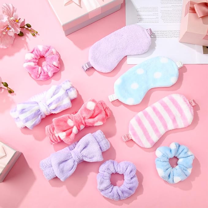 Kajaia 48 Pcs Sleepover Party Supplies for Girls Spa Part Favor Slumber Party Supplies for Women Headband Eye Mask Hair Scrunchies Toiletry Bag