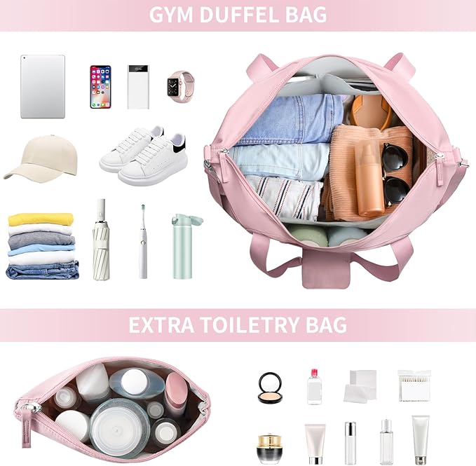 ETRONIK Gym Bag for Women, 45L Carry On Travel Duffel Bag with Shoes Compartment, Weekender Overnight Bag with Wet Pocket & USB Charging Port for Women, Travel, Gym, Weekend, Large Size (Beige)