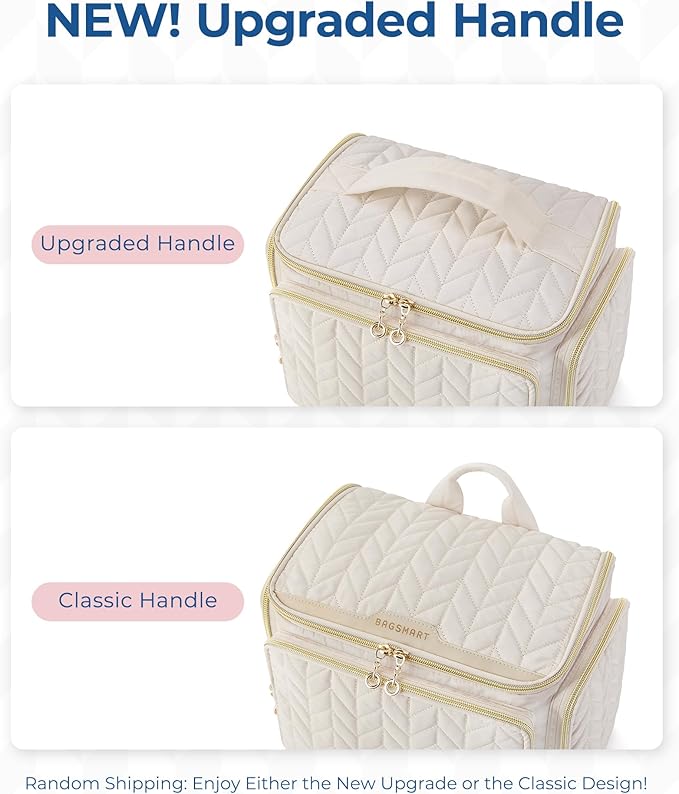 BAGSMART Travel Toiletry Bag, Large Wide-open Travel Bag for Toiletries, Makeup Cosmetic Travel Bag with Handle-Beige