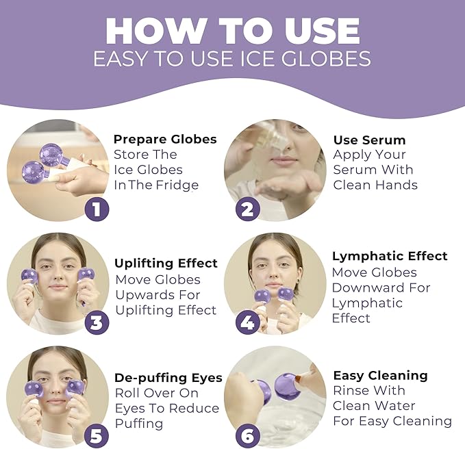 Ice Globes for Face 2Pcs – Freezer Safe Ice Globes for Facials, Skin Tightening & Anti-Aging – Reusable Facial Ice Globes for Puffiness & Wrinkles of Face, Neck & Eyes – Purple