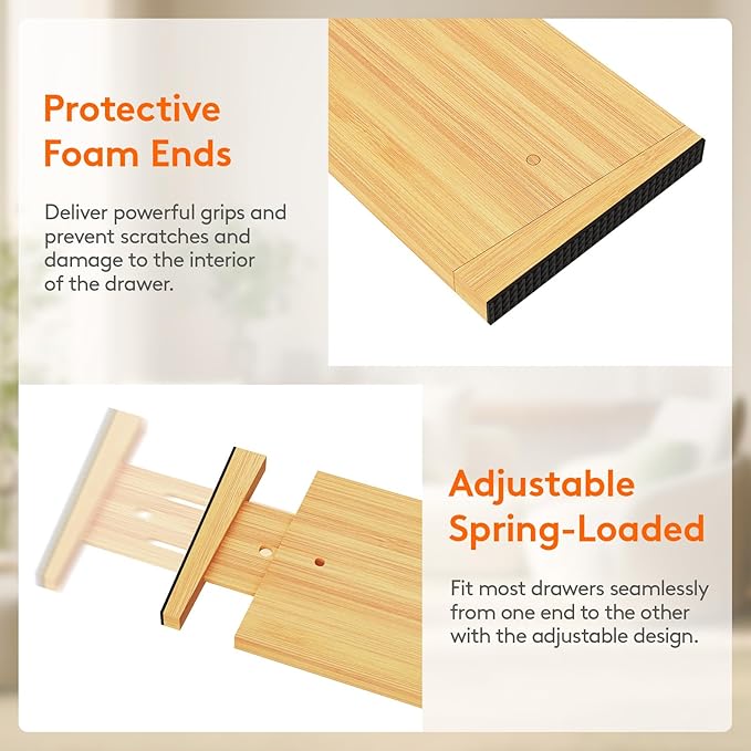 Lifewit 8 Pack 5" Deep Bamboo Drawer Dividers, 17.5-22" Expandable Drawer Organizers for Clothes, Adjustable Dresser Drawer Divider, Clothing Drawer Separators for Dresser, Bedroom, Bathroom, Kitchen