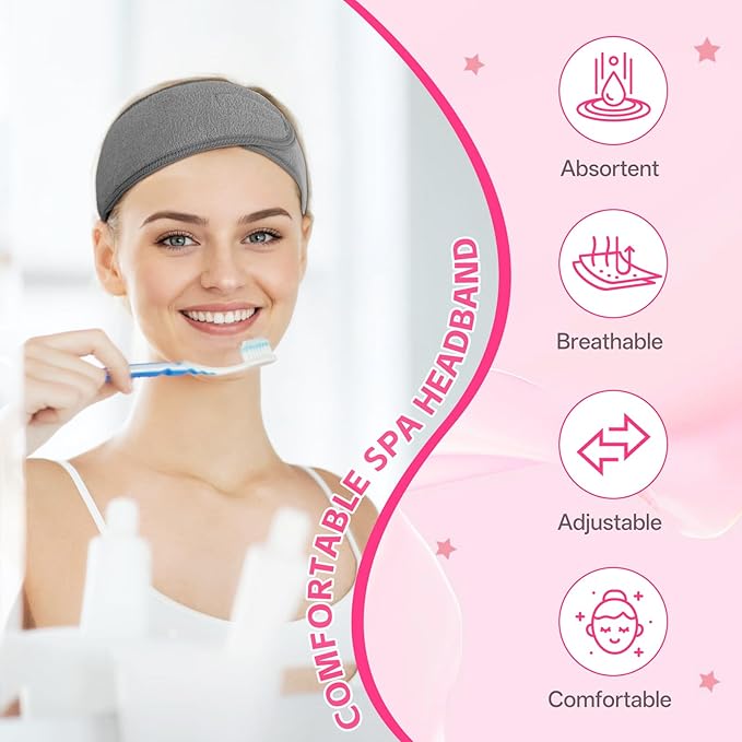 30 Pack Adjustable Spa Headband for Women Non-Slip Facial Hair Wrap for Washing Face, Makeup, Shower, Skincare, and Yoga (Pink, 30)