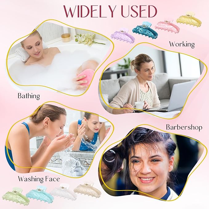 8 Pcs Large Acrylic Hair Claw Clips for Women Non-slip Strong Hold Jaw Clamps for Thick Thin Hair(Marble,Lush Color)