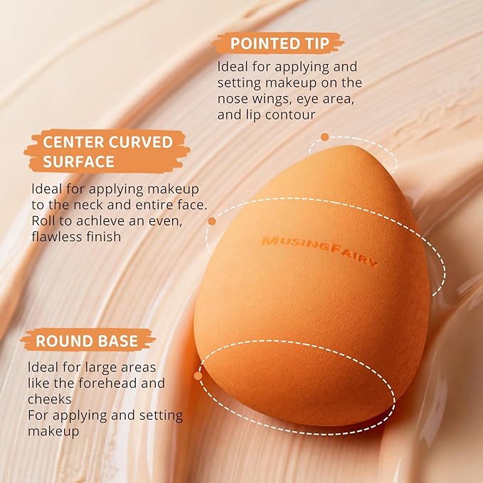 Makeup Blending Sponge with Travel-Friendly Acrylic Holder,Latex-Free Beauty Blender for Flawless Matte Finish, Easy to Clean,Orange 1 Pack