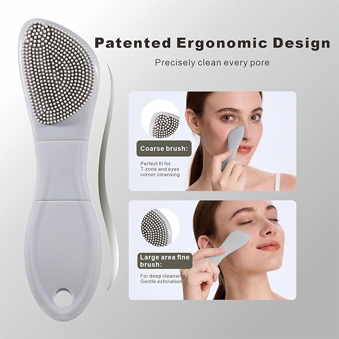 Multifunctional Face Washing Brushes,2 in 1 Pore Cleaning Brush & Blackhead Scraper,Pimple Extractor for Women Men,Face Scraper Skin Spatula,Pore Scrubber for Deep Cleansing.(Gray)