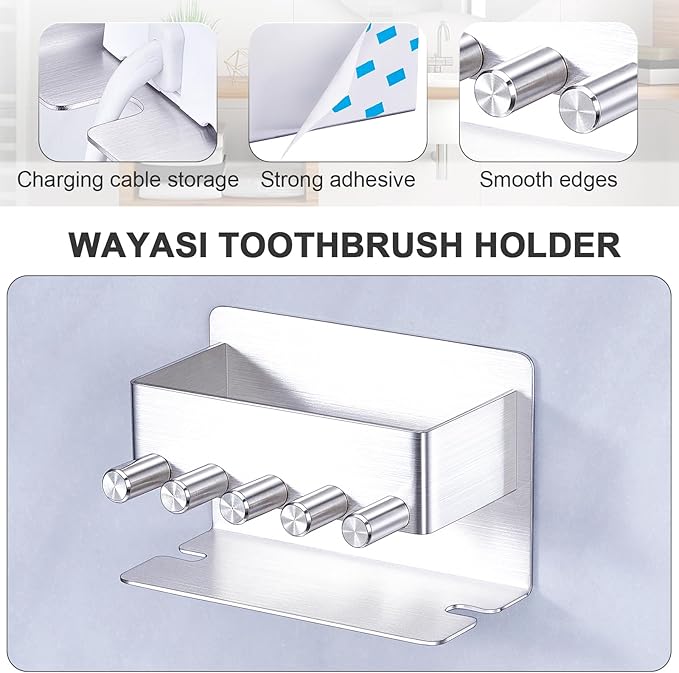 Electric Toothbrush Head Holder, Stainless Steel Tooth Brushing Holder Storage Toothpaste Razor, Wall Mounted Toothbrush Holders for Shower Bathroom, Adhesive Tooth Brush Head Holder Organiser
