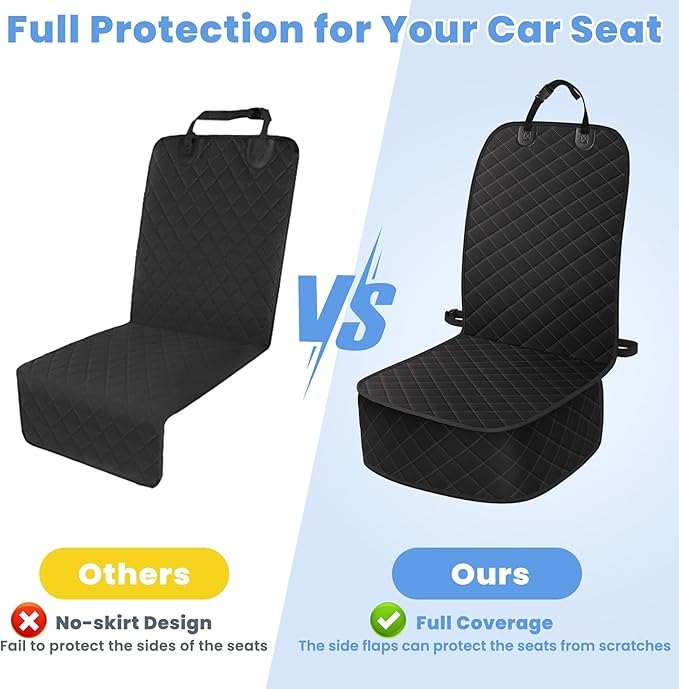 Dog Car Seat Covers, Waterproof Front Seat Cover for Dogs, Scratch-Proof, Nonslip Pet Passenger Seat Cover Protector, Universal Fit for Cars Trucks SUVs, Large Size, Black