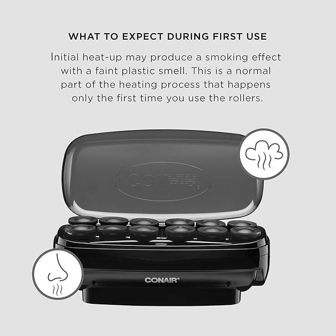 Conair Hot Rollers for Long,Medium & Short Hair,12 Jumbo 1 ½" Heated Hair Rollers with Clips,Hot Curlers for Women,Volume & Curls,Amazon Exclusive,Black,(Pack of 4)
