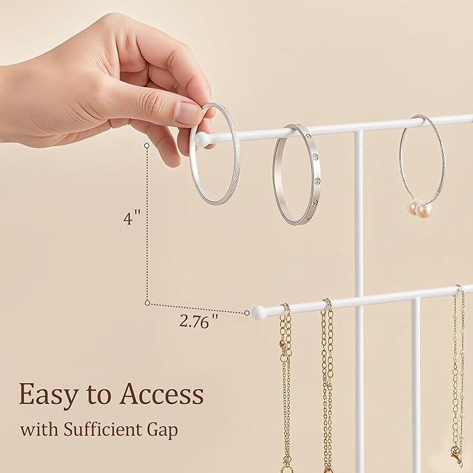 White Jewelry Holder Stand with Ceramic Tray: Small Hanging Necklace Organizer Tree for Earrings, Bracelets, Rings – Jewelry Display Hanger for Women & Girls, White