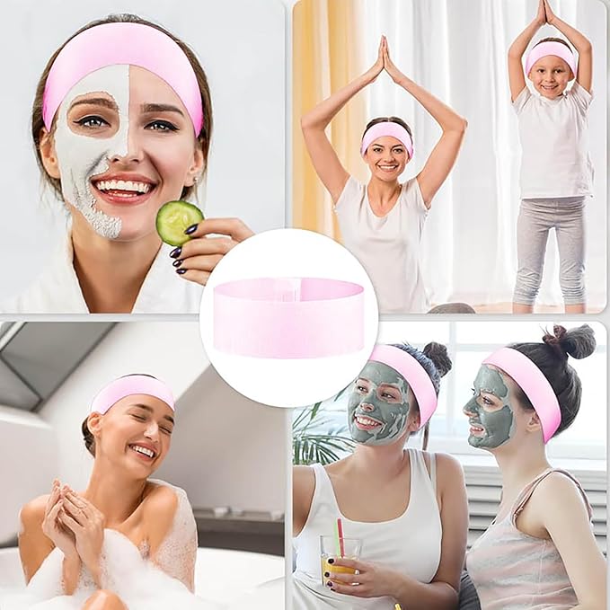 Disposable Spa Headbands for Women - Individually Wrapped Stretch Non-Woven Facial Headbands for Skincare, Makeup & Esthetician Supplies(Pink, 80 Count)