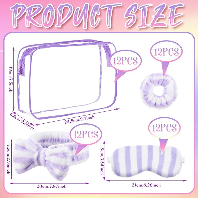 Kajaia 48 Pcs Sleepover Party Supplies for Girls Spa Part Favor Slumber Party Supplies for Women Headband Eye Mask Hair Scrunchies Toiletry Bag