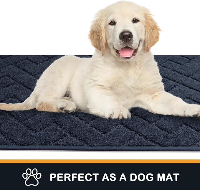 PURRUGS Dirt Trapping Door Mat 32" x 47", Non-Slip Machine Washable Entry Rug, Dog Doormat, Indoor Front Door Mat, Super Absorbent Entryway Rug for Muddy Shoes & Paws, Navy Blue