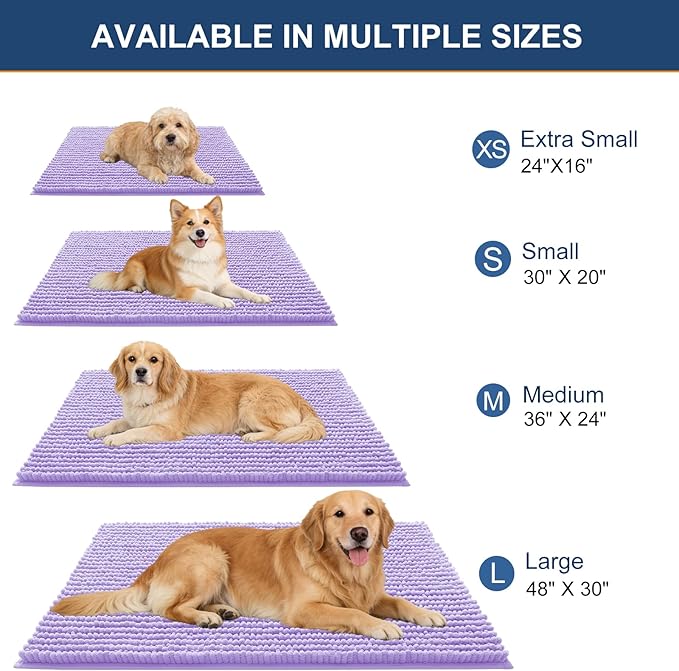 OLANLY Dog Door Mat for Muddy Paws 47x24, Ultra Absorbent Chenille Mud Doormat, Non-Slip Washable and Dirt Trapping Doormat for Indoor Entryway, Quick-Dry Indoor Pet Bed Mats for Dogs, Lavender