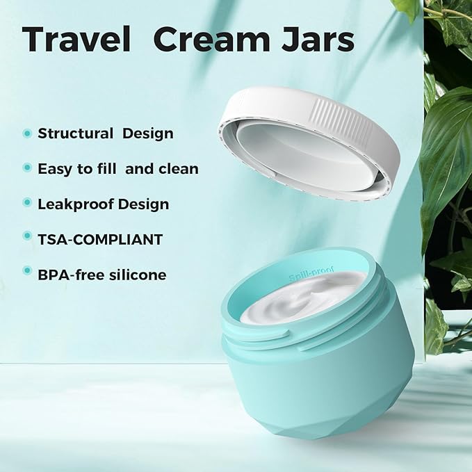 Travel Containers for Toiletries, 4-Pack TSA Approved Silicone Jars (2.5oz) - BPA Free Leakproof Cosmetic Containers for Creams, Lotion, Skincare & Makeup with Bonus Waterproof Bag
