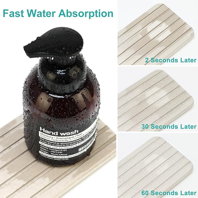 Diatomite Stone Drying Trays for Sink Bathroom Sink Tray Kitchen Counter Soap Dish Quick Drying Stone Mat for Kitchen Sink Diatomaceous Earth Tray Coaster Water Absorbing Stone Bathroom Trays