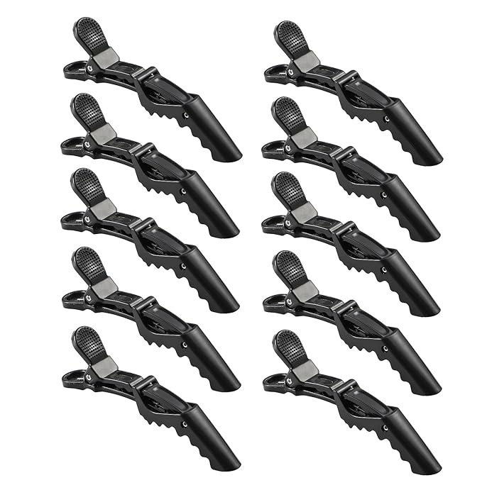 10pcs/set Multicolor Croc Clips Transparent Plastic Hairdresser Clip Hair Styling Sectioning Barrettes Professional Non Slip Alligator Clip Salon DIY Accessories Hairpins (10pcs-Black-1)