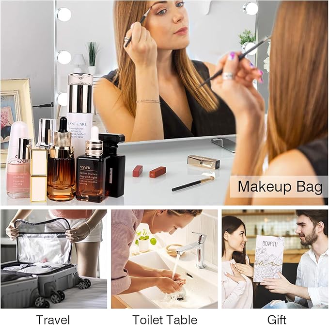 BOYATU Travel Makeup Bag Organizer Cosmetic Bag: 3 Pcs Set Make up Bags for Women with Handle - Waterproof Vegan Leather Toiletry Bags Travel Essentials Pouch with Compartments (01-D-Green)