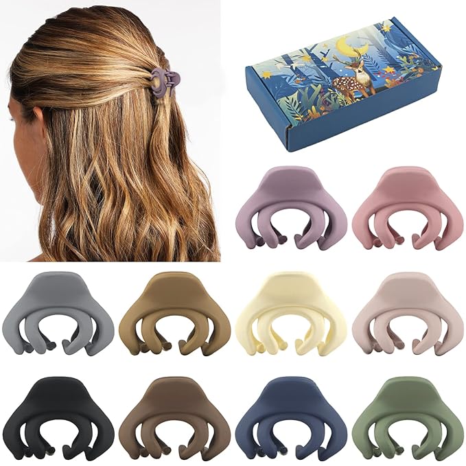 Small Hair Clips for Women Girls Kids, Tiny Hair Claw Clips for Thin/Medium Thick Hair, 1.5 Inch Mini Hair Jaw Clips Matte Octopus Clip Nonslip Spider Clip with Gift Box (Pack of 10 Colors)