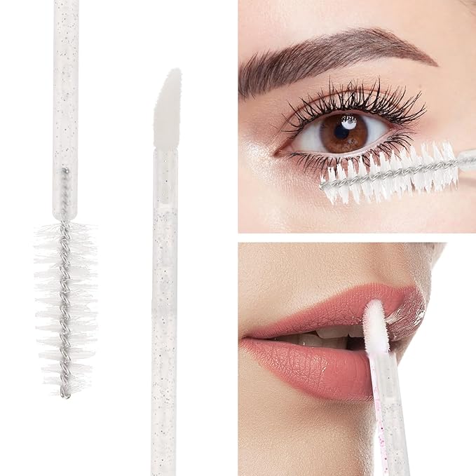 300 Pcs Disposable Mascara Wands Dual Ended Eyelash Brush Lip Brush, Lipstick Applicator Eyebrow Spoolies Brush for Eyelash Extensions - White