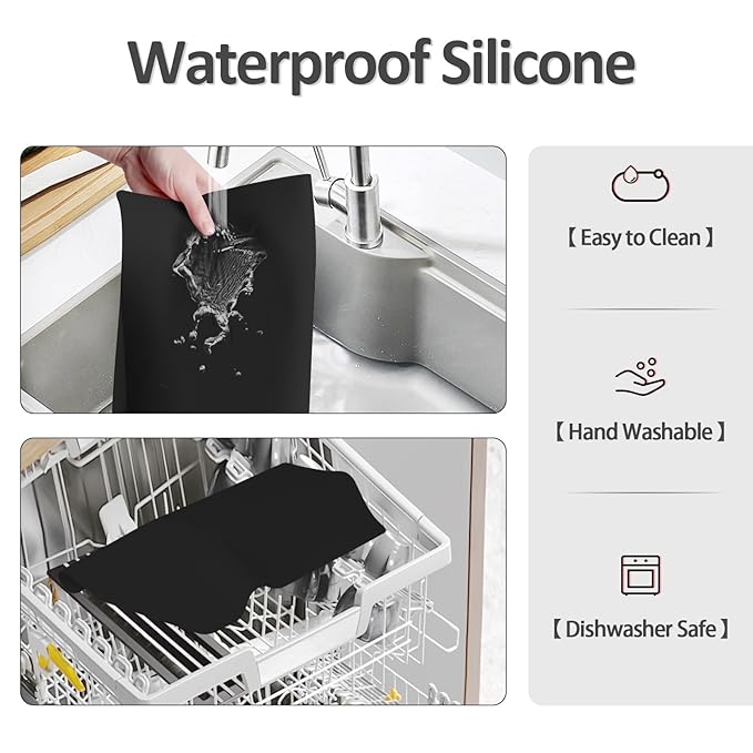 Silicone Makeup Mat for Vanity, 15.7" x 11.8" Heat Resistant Vanity Mat, Easy to Clean & Waterproof, Portable Makeup Accessories for Use While Traveling (Black)