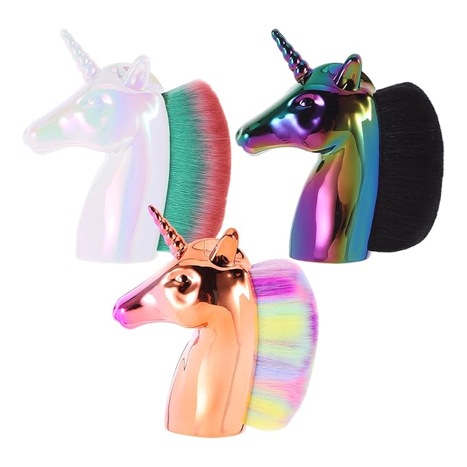 3pcs Nail Dust Brush Fan Makeup Brush Nail Clean Fingernail Striper Nail Art Face Foundation Makeup Unicorn Nail Manicure Powder