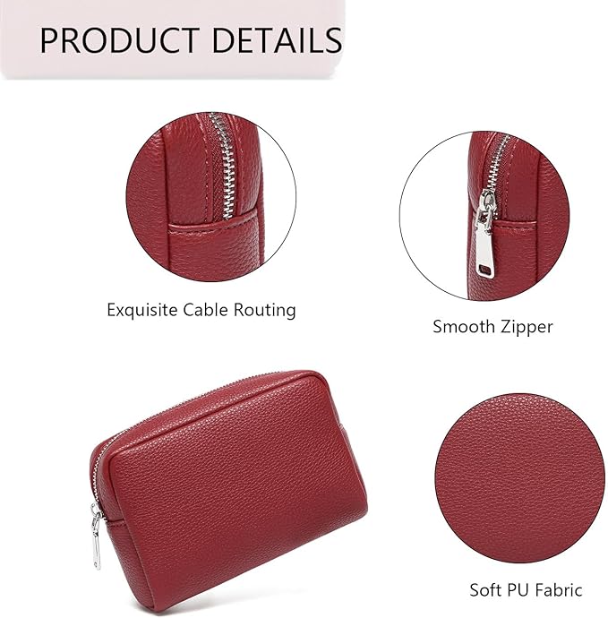 Makeup Bag Large Capacity Women's Classic Black Wash Bag Adjustable Partition Wash Brush and Cosmetic Carrying Bag (PU/Encore Red)