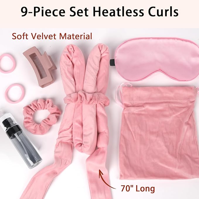 ZILAMPU Heatless Curls Overnight for Long Hair, Heatless Hair Curlers to Sleep In Overnight Curls, 70" Soft Velvet No Heat Hair Curlers Set for Women