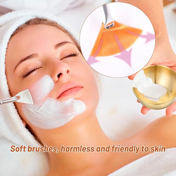 15 Pcs Esthetician Facial Supplies Set Stainless Steel Mixing Bowls Facial Headbands Cosmetic Fan Brushes Gold Small Serving Tray 3 Compartment Serving Tray for Mud Cream Makeup Peel Face Cleansing