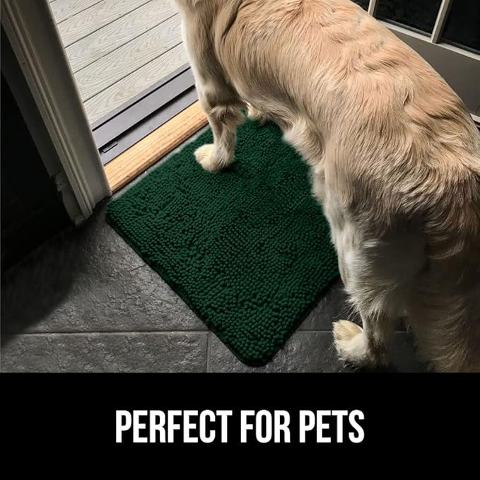 GORILLA GRIP SoakSTOPPER Dog Door Mat, 48x30 Machine Washable Rug Absorbent Doormat Captures Moisture Mud Dirt, Quick Dry Soft Chenille Entryway Rugs Indoor Entrance Mats for Dog Paws, Deep Green