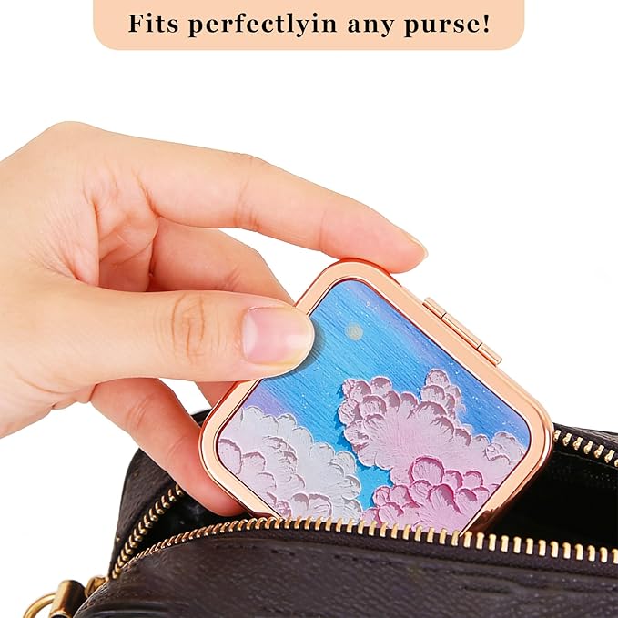 Mini Compact Mirror for Purse, Double Sided 1X/2X Magnifying Portable Folding Travel Makeup Mirror, Pocket Mirror for Purse, Gift for Women, Stocking Stuffers 2.8x2.8in