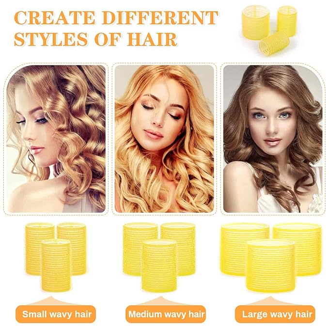 Self Grip Hair Rollers Curlers Set - 24 Pieces with 3 Sizes (4 Jumbo, 4 Large & 4 Medium) and 12 Clips for All Hair Types