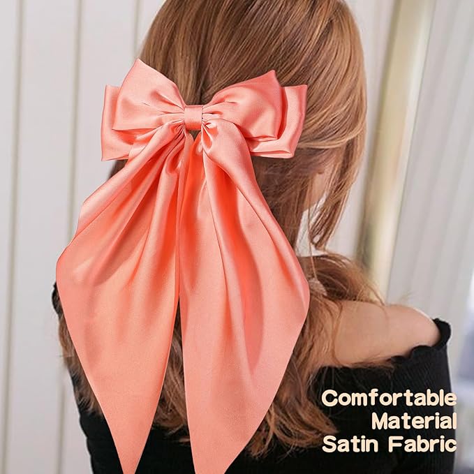 6 PCS Hair Bows for Women, Big Bow Hair Clips for Girls, Silky Satin Hair Bows Clips Oversized Long Tail, Large Cute Aesthetic Hair Accessories, Metal Bow Hair Clips Holiday Gifts Dark Red