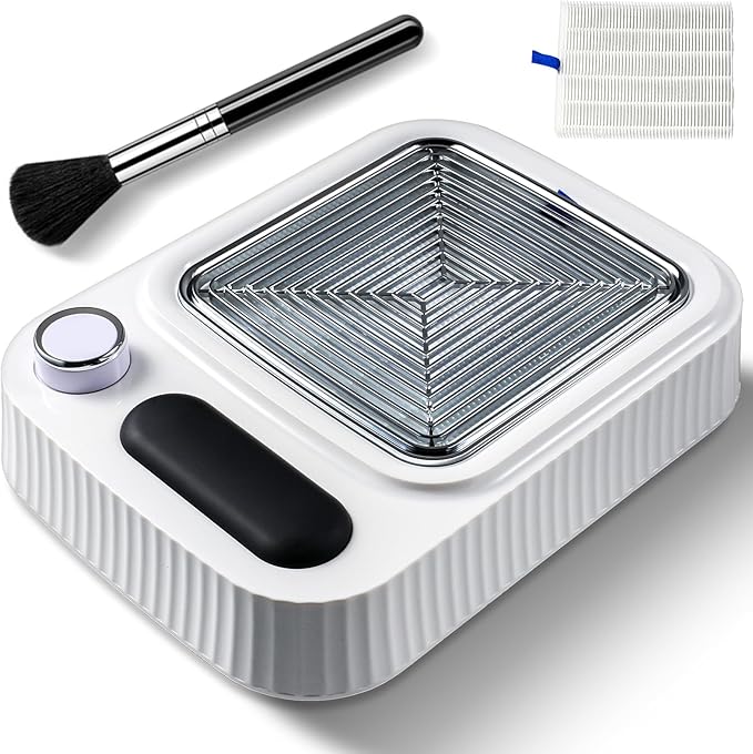 80W Nail Dust Collector Vacuum with Nail Cleaning Brush,Quiet Nail Fan Dust Collector Nail tech with 2pcs Reusable Filters,Profesional Nail Supplies Acrylic Dust Collector for Nails (White A)