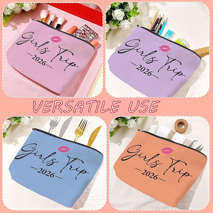 6 PCS Girls Trip Gifts: Makeup Bag, Cosmetic Bag, Weekender Bag for Women - Waterproof Nylon, Perfect for Travel, Toiletry, Easter, Mother's Day, Nurses' Day