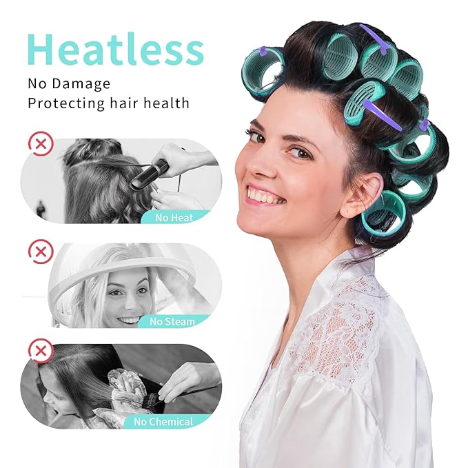 Hair Rollers Set 50Pcs with Clips for Long Short Medium Hair, Heatless Curls 36PCS for Hair, Sleep In Curlers for Comb Blowout Look