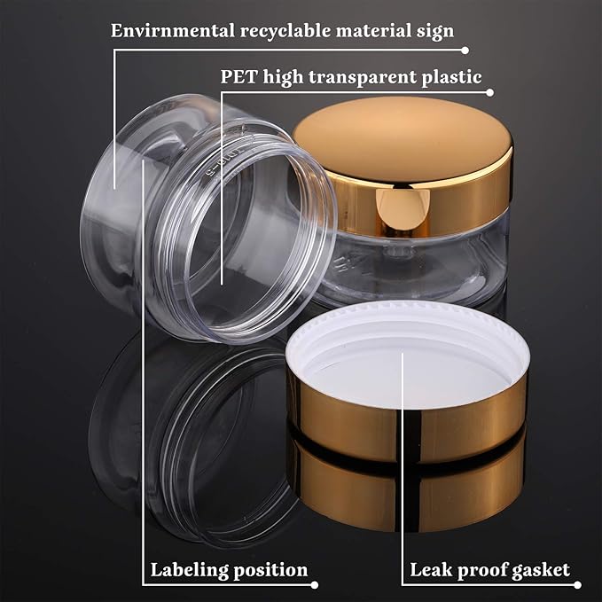 SATINIOR 6 Pack 1 oz Plastic Jars Containers with Lids Wide-mouth Refillable Leakproof Reusable Round Empty Jars for Travel Cosmetic Dry Food Spice Candy Cookie Home Kitchen Organizing(Gold)