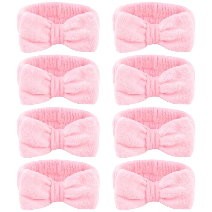 CIEHER 8 Pcs Pink Spa Headbands for Women's Bachelorette Party Favors - Microfiber Makeup Headbands for Girls' Birthday Skincare