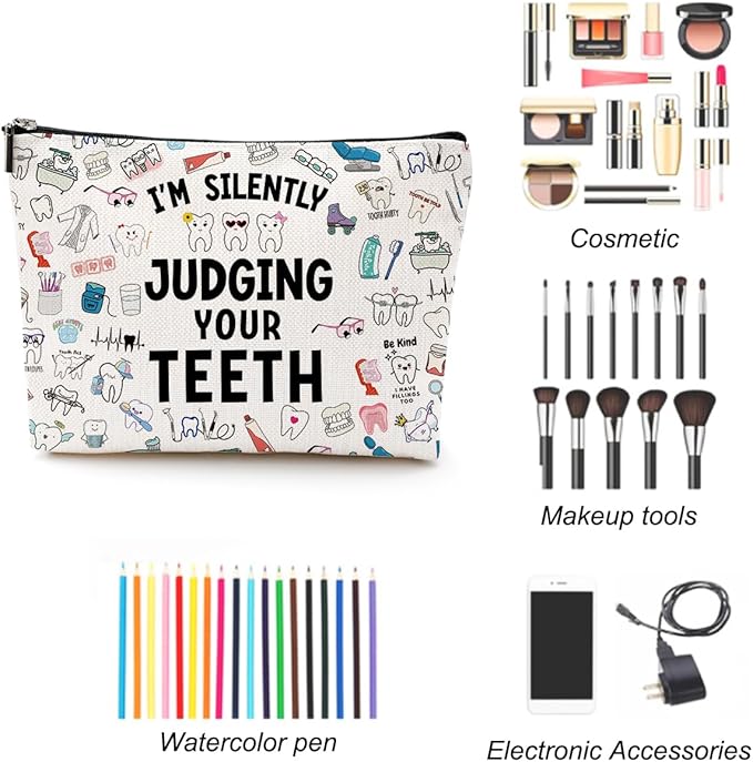LONGXIN Dentist Gifts for Women Makeup Bag Dentist Gift Dental Hygienist Gift Dental Assistant Gift Dental Graduation Gift Thank You Gift Toiletry Makeup Organizer Zipper Pouch Cosmetic Bag