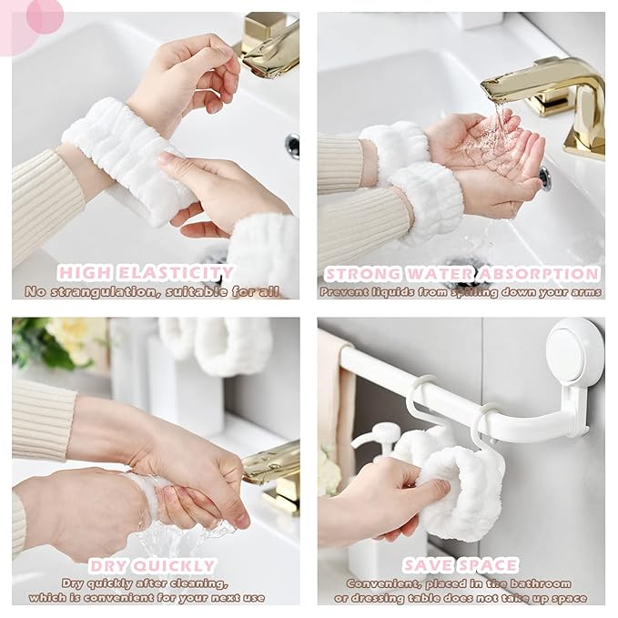 Wrist Bands for Washing Face, Spa Wristbands 8PCS, Microfiber Wrist Towels, Face Wash Wristbands, Absorbent Sweatbands to Prevent Water Spillage Down Arms