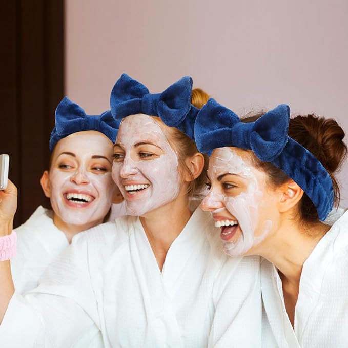 CIEHER 8 Pcs Spa Headbands for Women Girls, Dark Blue Spa Headband for Bachelorette Party Sleep Party, Skincare Makeup Face Wash, Bachelorette Gifts for Bridesmaid