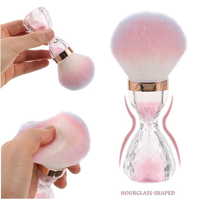 Nail Dust Brush Set, 2 Pack Hourglass Shape with Cases, Soft Dense Hair for Manicure Pedicure (pink)