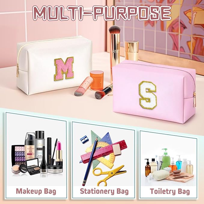 TOPEAST Birthday Gifts for Tween Girls Kids, Initial Makeup Bag Skincare Bag Toiletry Pouch (Pink B)
