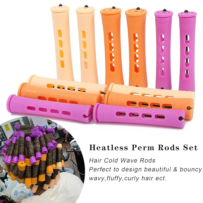 30Pcs Perm Rods Set For Short Hair,Orange Beige Purple Perm Rods For Long Hair 3 Sizes Cold Wave Non-Slip Perming Rods Hairdressing Tools