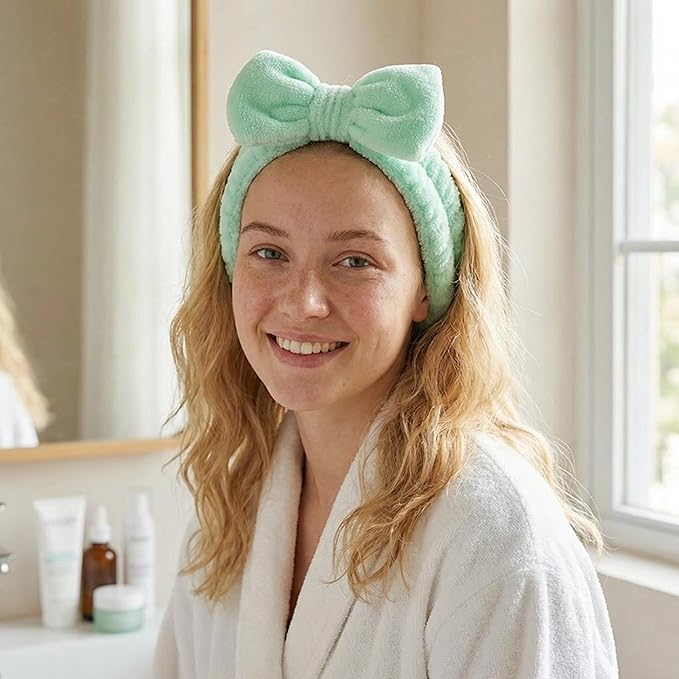 12pcs Spa Headband Soft Bowknot Spa Hair Band Coral Fleece Headband Makeup Headbands for Face Washing Skin Care Shower Yoga Headwraps for Women Girls (Pure Colour Pattern)