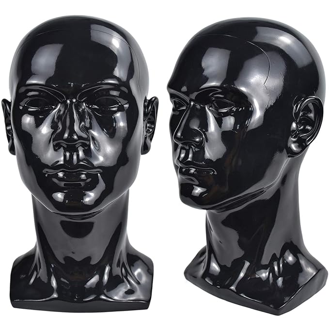 Ba Sha PVC Mannequin Head Black Male Manikin Dummy Stand Model Display Hat Scarf Wigs Hair Glasses Hat Beauty Styling Tool with Mount Hole